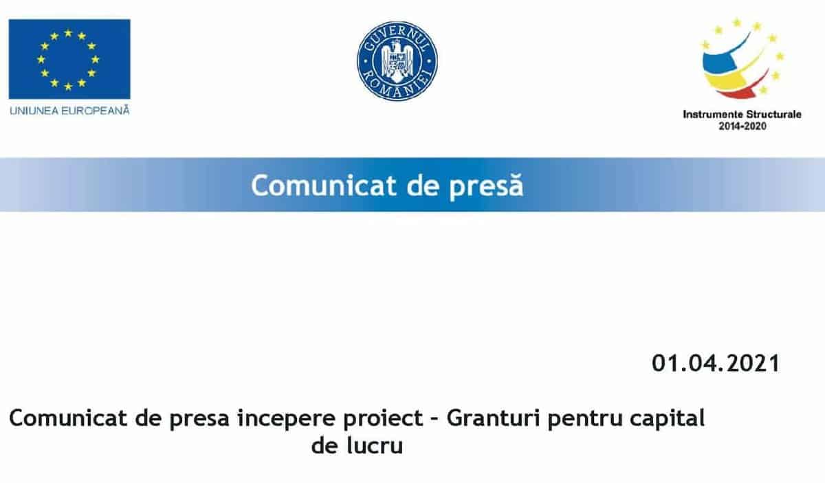 comunicat de presa incepere proiect – granturi pentru capital de lucru