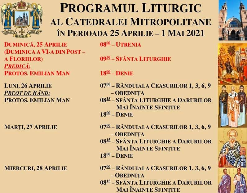 programul deniilor săptămânii mari la catedrala mitropolitană din sibiu