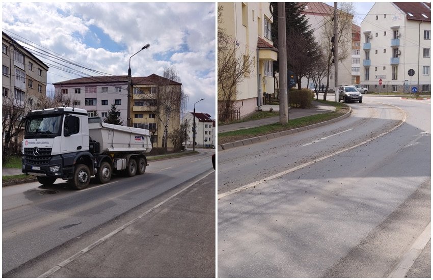 FOTO: Camioanele care ies de la șantierul din Ștrand împrăștie noroi pe străzi - Constructorul riscă amenzi mari