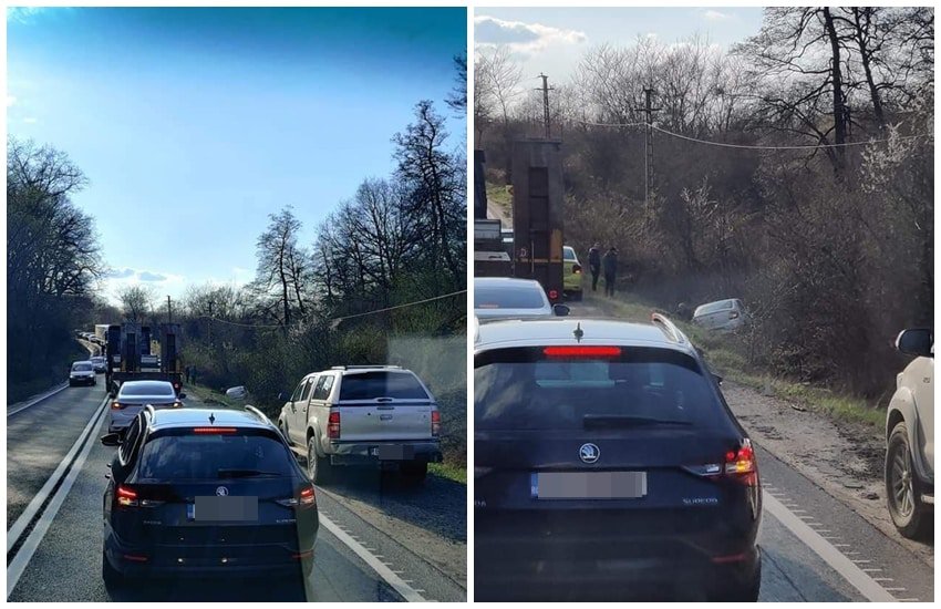 accident la hula bradului - un șofer a ajuns cu loganul în șanț