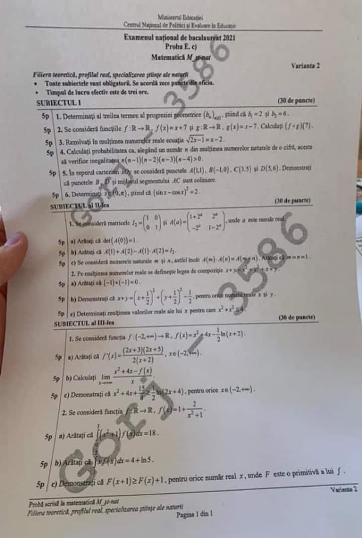 Subiectele de la Bac - Matematică şi Istorie