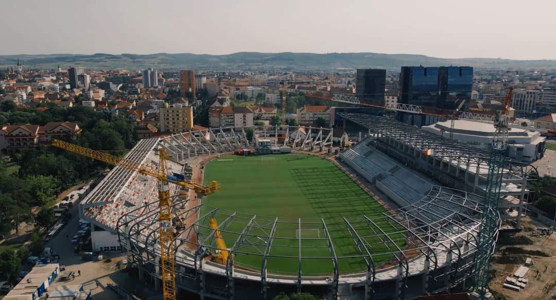 VIDEO Imagini spectaculoase cu lucrările la stadionul Municipal din Sibiu