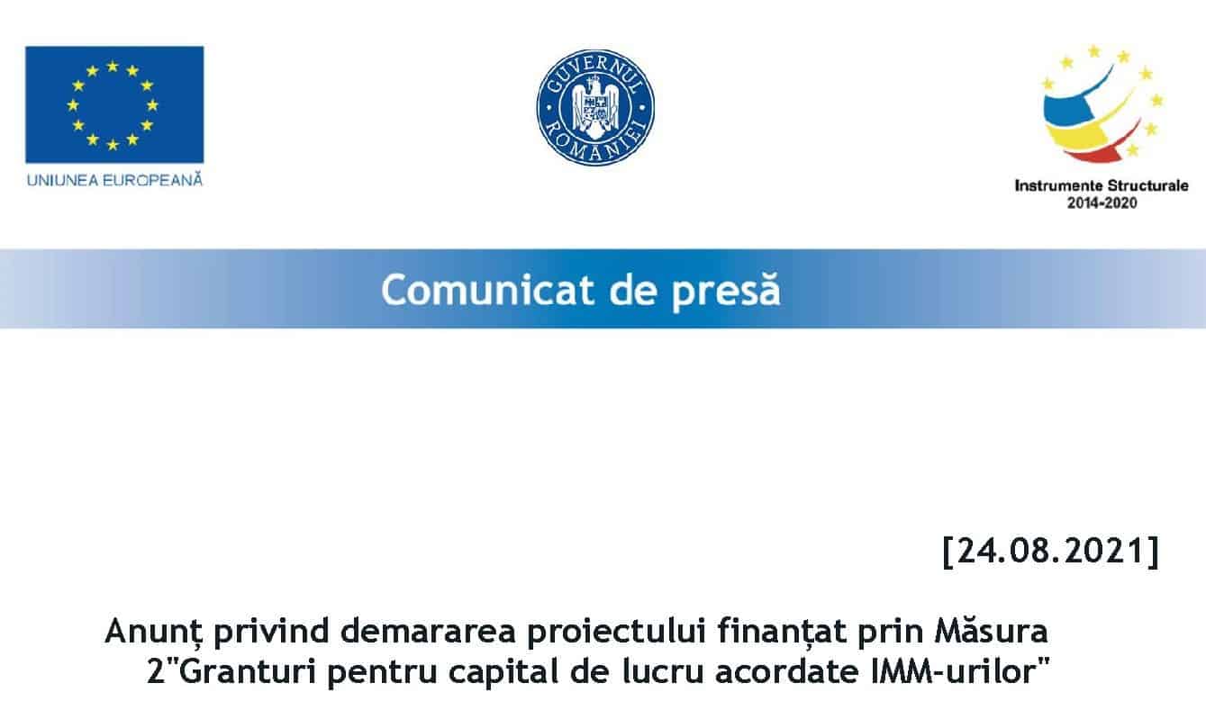 Sibvest SRL anunță demararea proiectului finanțat prin Măsura 2 - "Granturi pentru capital de lucru acordate IMM-urilor"