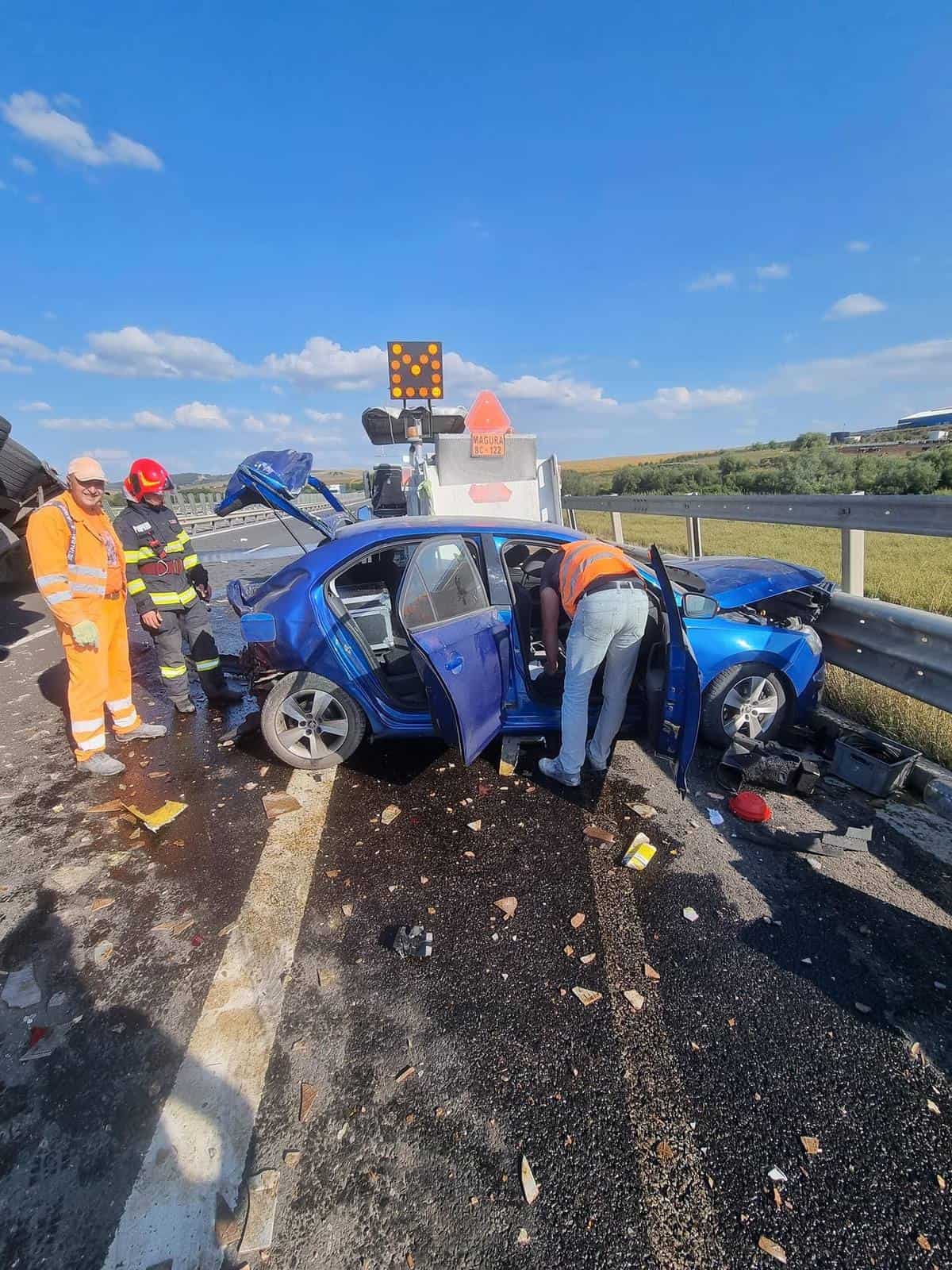 FOTO: Accident cu cinci mașini pe A1 - Trafic blocat la Cunța pe sensul Deva-Sibiu