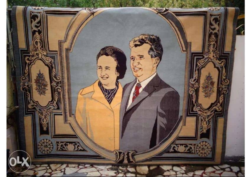 foto un covor cu chipul soților ceaușescu se vinde cu 40.000 de euro pe olx