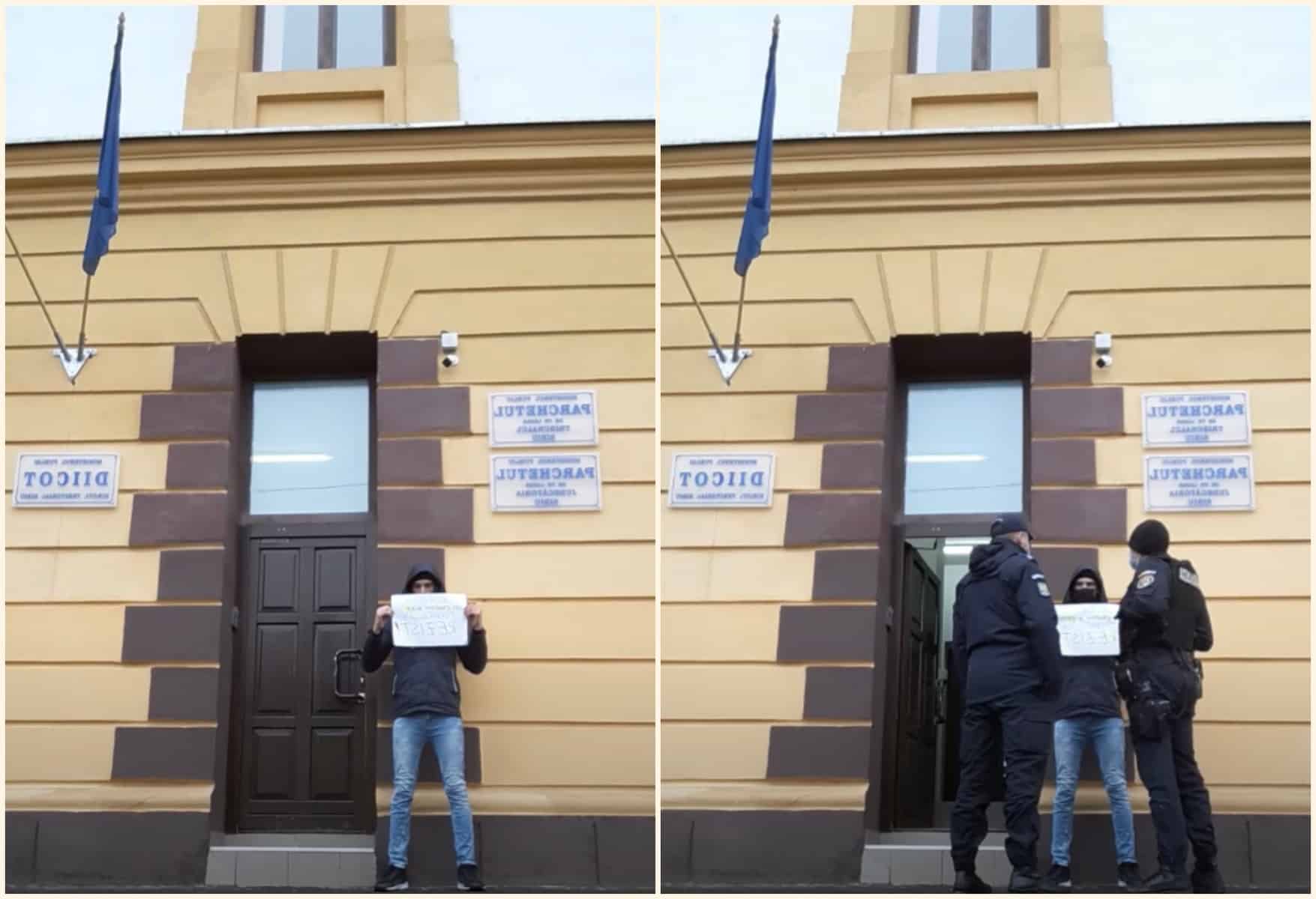 video: un sibian protestează în fața diicot sibiu - „m-au amenințat că dacă nu plec mă vor lua cu forța”