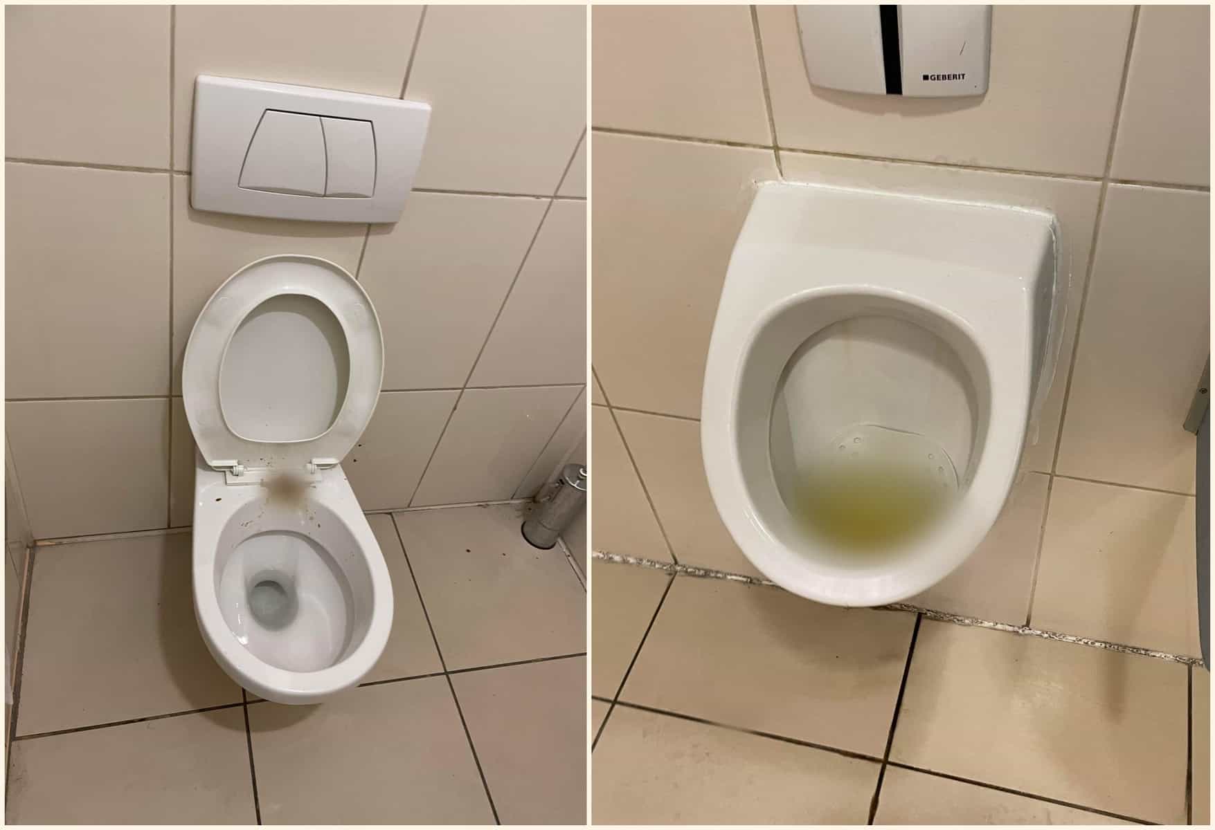 foto: toalete infecte la aeroportul din sibiu - pisoare înfundate și vase inutilizabile - „noaptea nu se face curățenie”