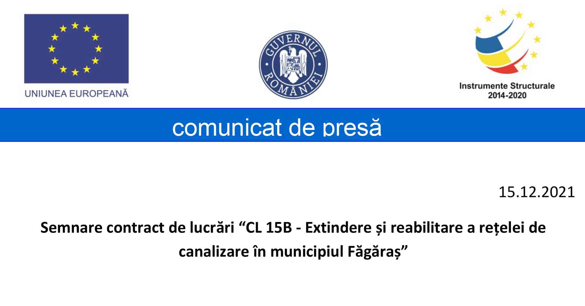 semnare contract de lucrări “cl 15b - extindere și reabilitare a rețelei de canalizare în municipiul făgăraș”