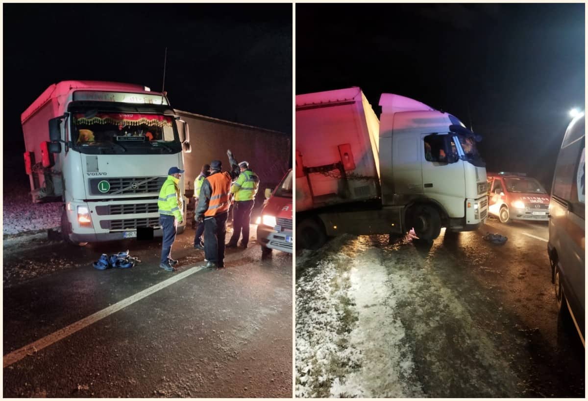 Accident în toiul nopții la Brateiu - Pieton lovit de un TIR