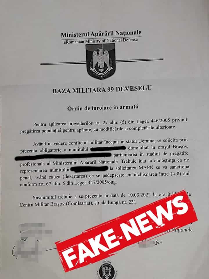 MApN, precizări despre așa-zisele ordine de înrolare: "Sunt falsuri!"