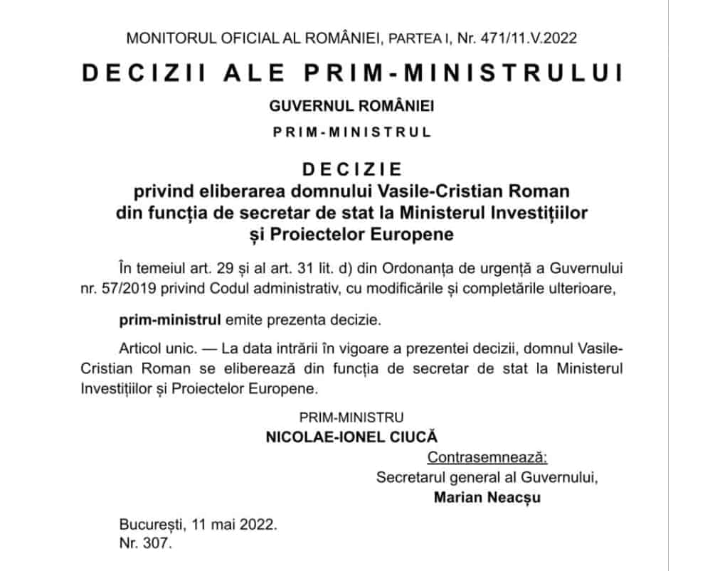 Cristian Roman, fost prefect de Sibiu, dat afară de la Ministerul Investițiilor