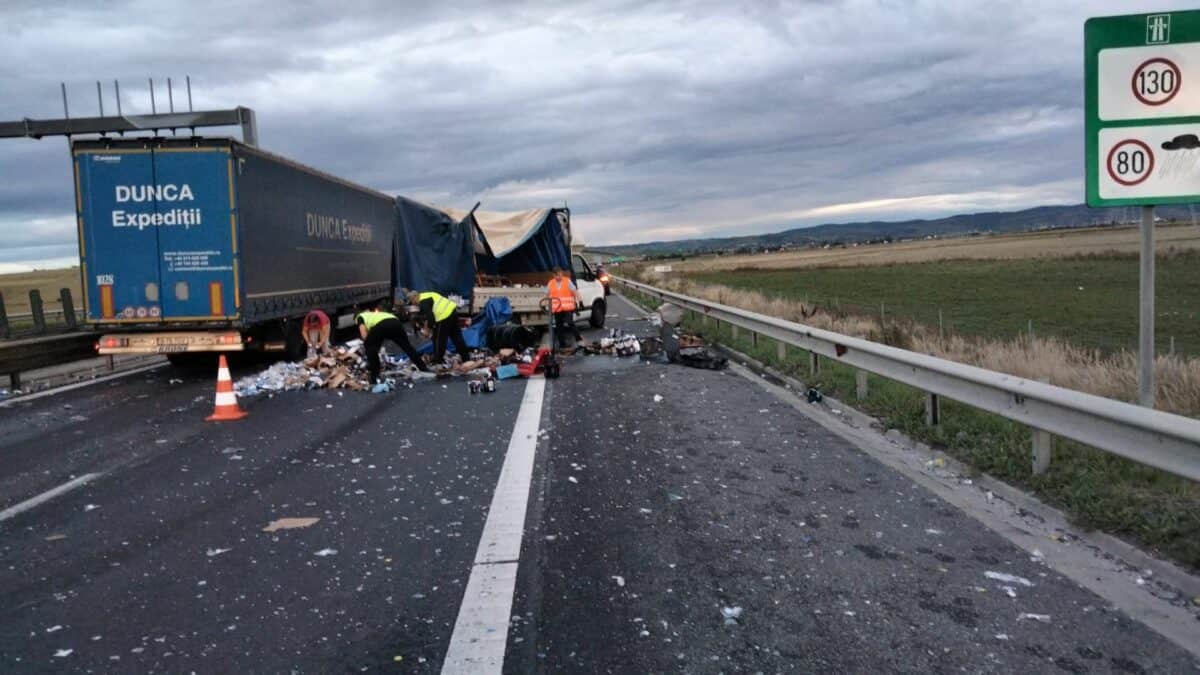 accident pe autostradă în zona aeroportului din sibiu - un șofer a adormit la volan