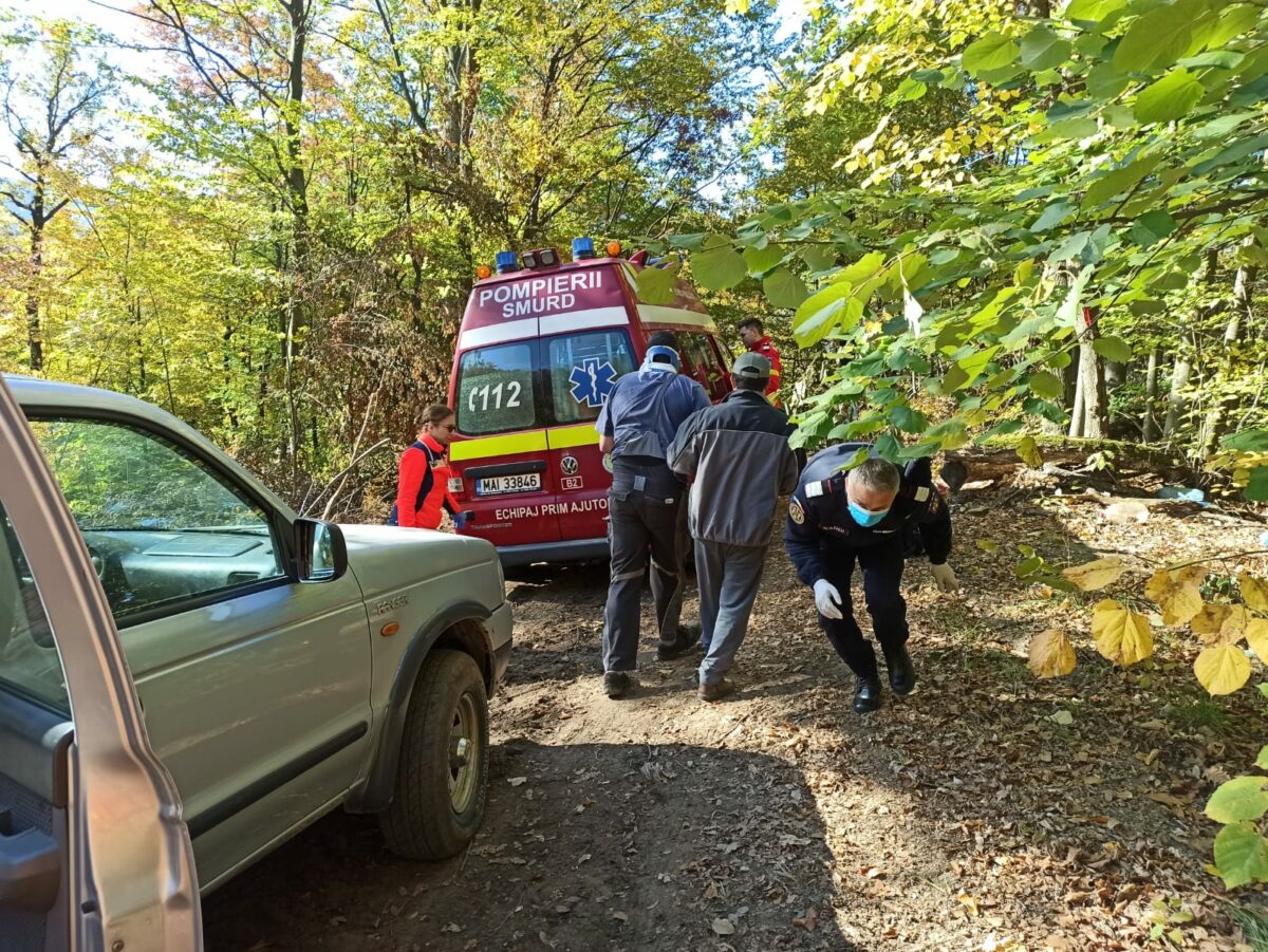 FOTO: Bărbat rănit în pădure la Călimănești. L-a lovit un copac în cap