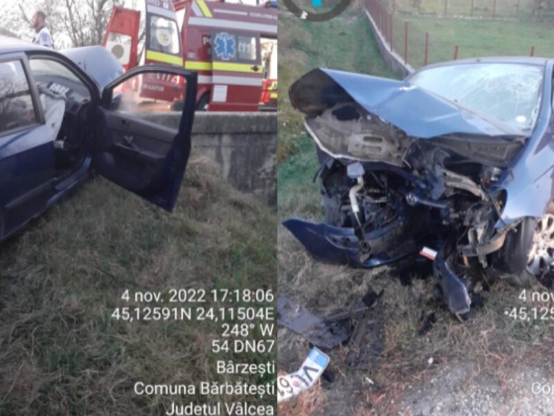 accident mortal în județul vâlcea - o femeie a murit după ce a intrat cu mașina într-un cap de pod