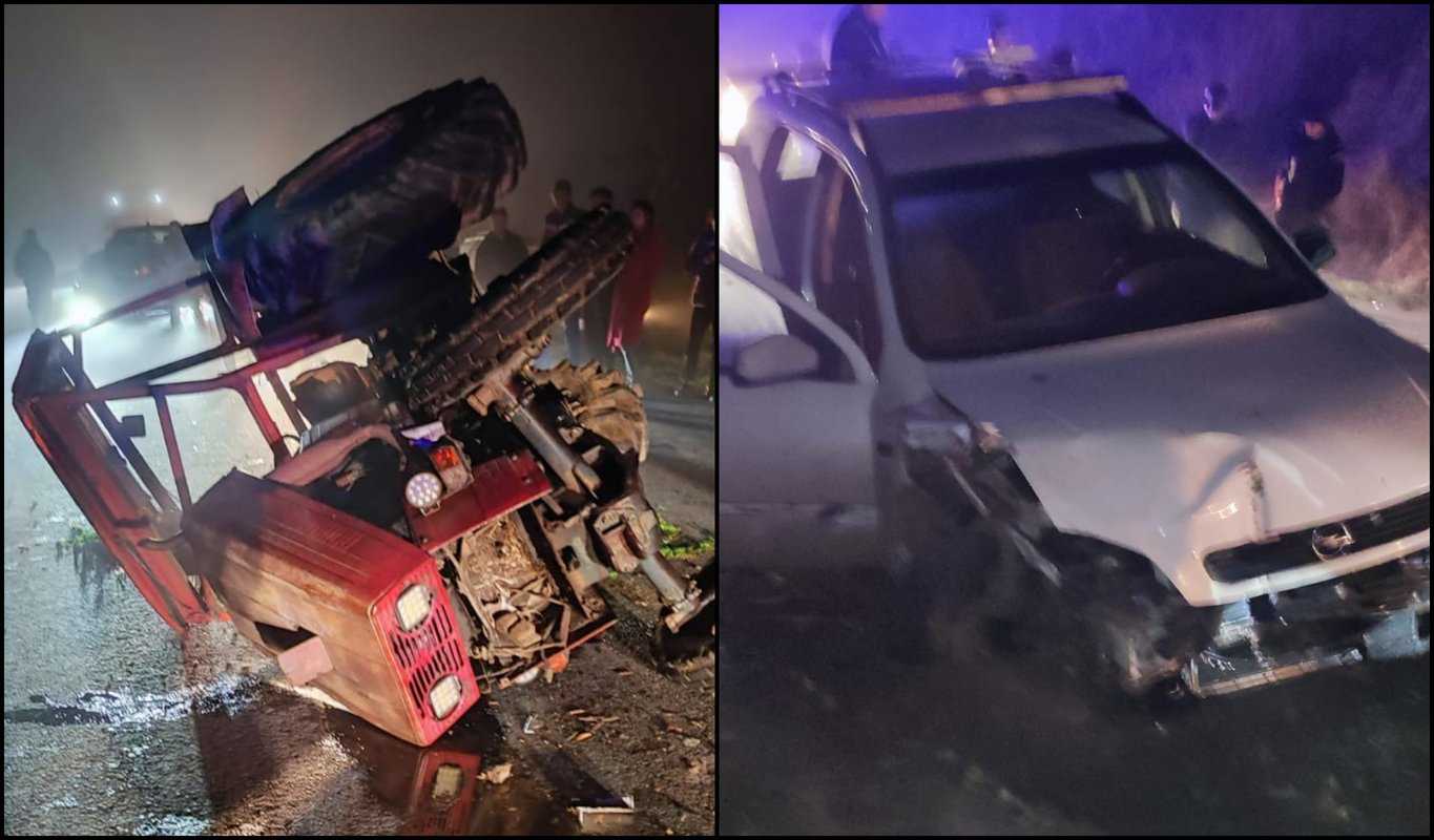 Impact violent la Cornățel - O mașină s-a izbit de un tractor