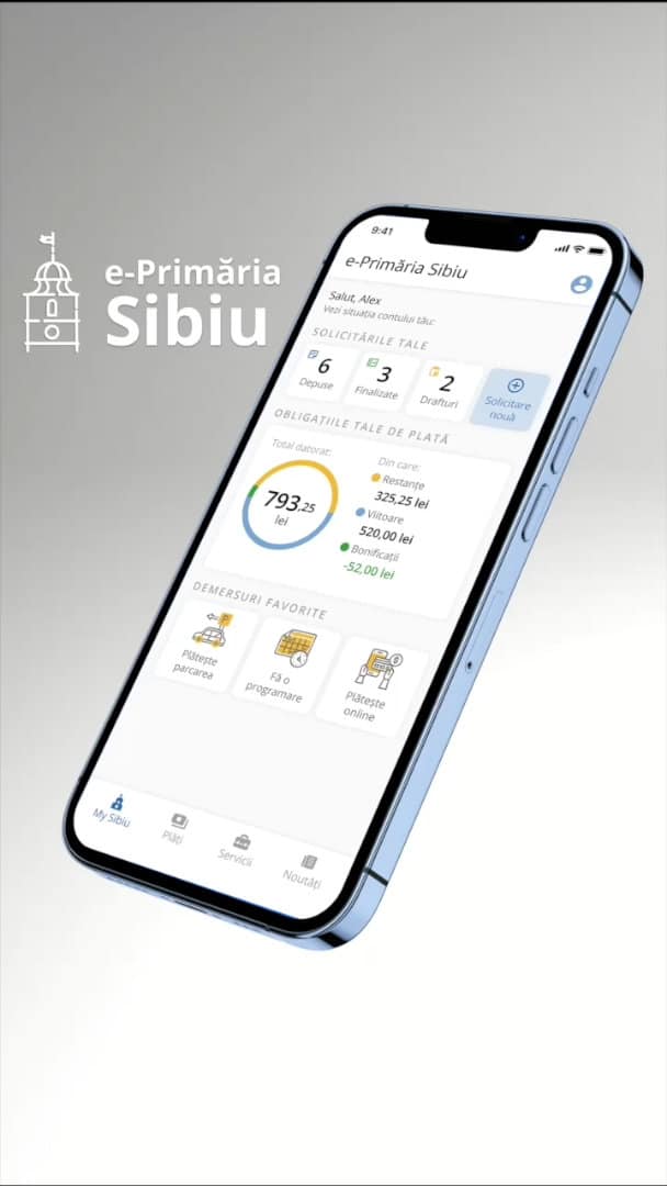 aplicația e-primăria sibiu disponibilă pe app store și google play - sibienii pot face plăti și programări mult mai ușor