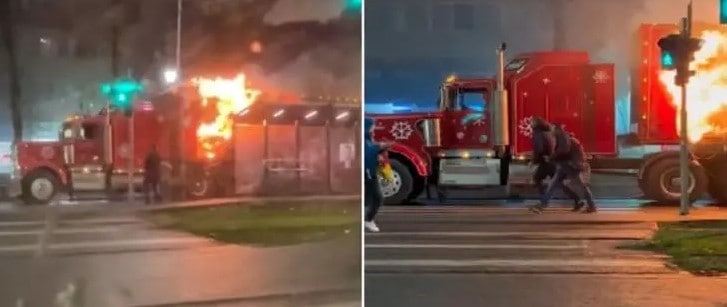 video un tir coca cola a fost mistuit de flăcări azi noapte în capitală