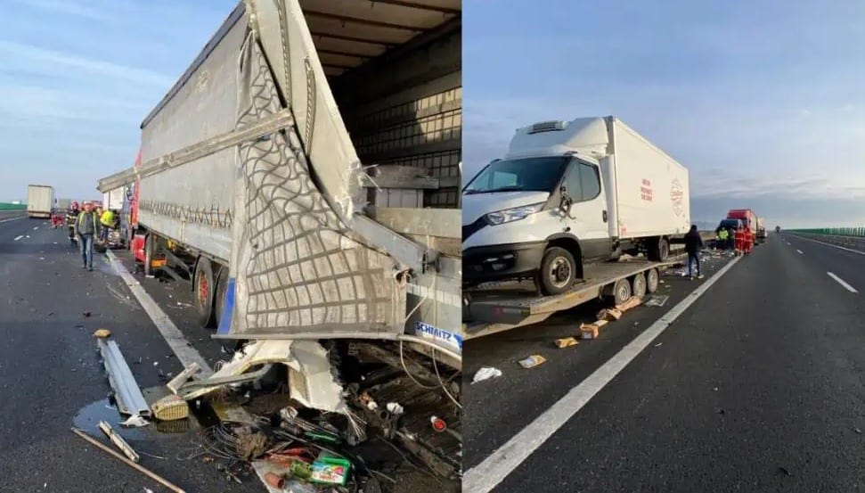 foto carambol pe autostrada sibiu - orăștie. cinci mașini și un tir, implicate