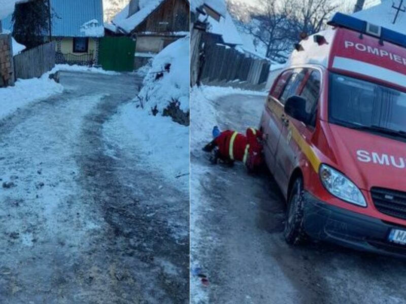 Ambulanță SMURD blocată din cauza gheții în Gura Râului - Primar: „Am deszăpezit până unde am avut posibilitatea”