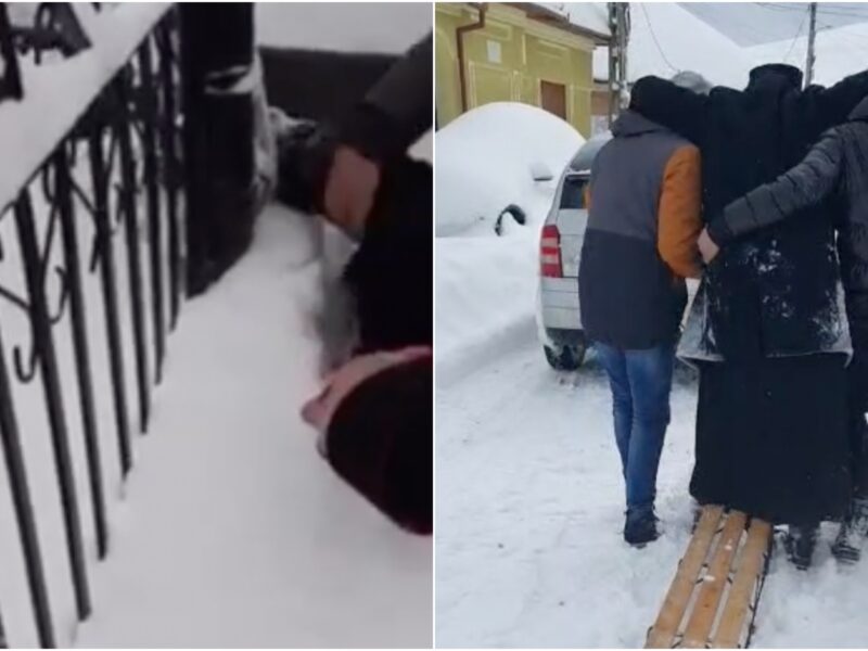 video: preotul din poiana sibiului și-a rupt piciorul în cimitir - cărat cu sania de enoriași - „zăpada nu era curățată”