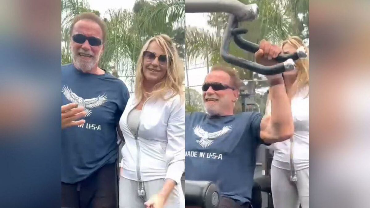 VIDEO Arnold Schwarzenegger și Nadia Comăneci, antrenament comun de fitness