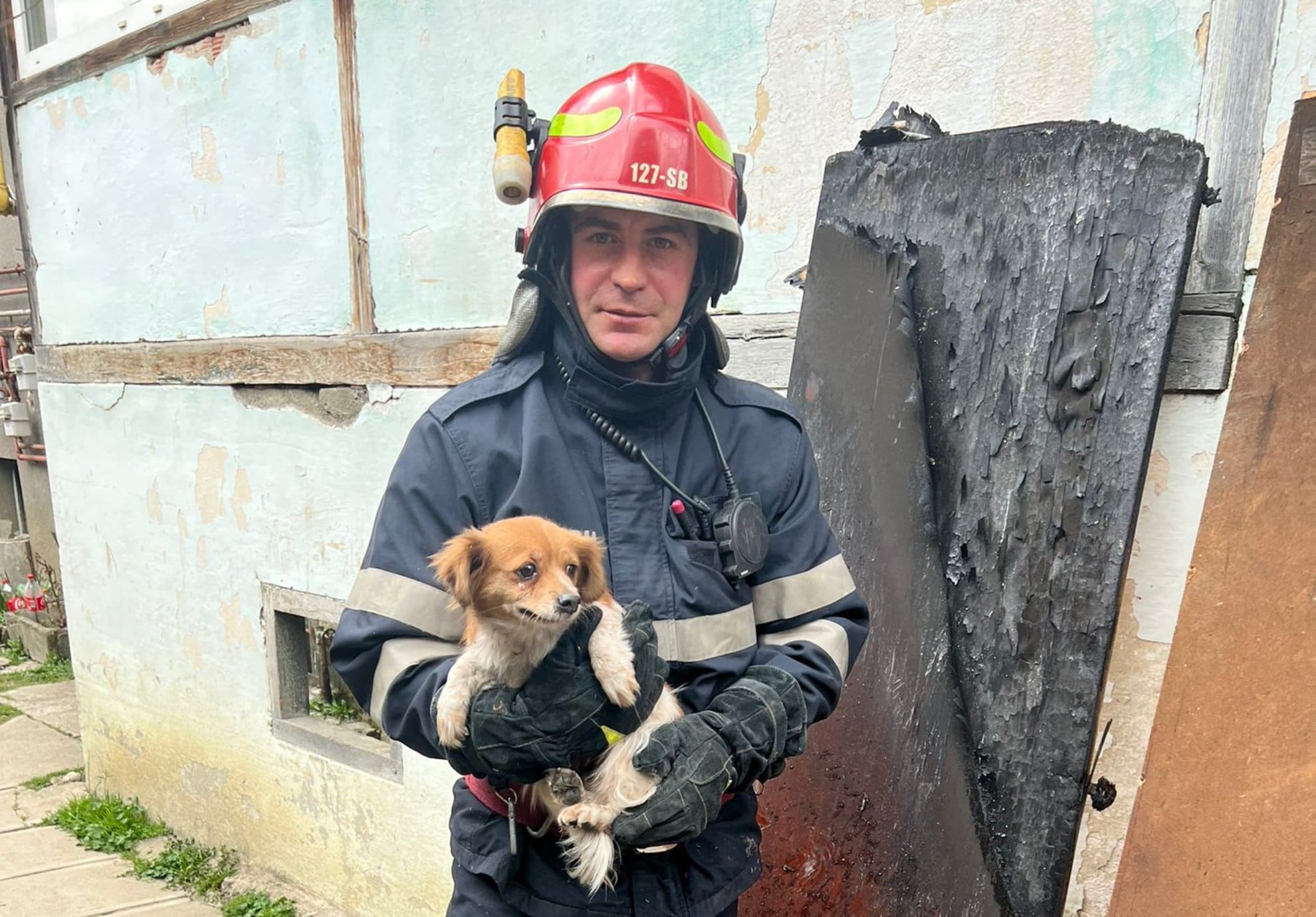 foto: casă în flăcări la cisnădie - trei copii duși la spital - pompierii au salvat și un câine