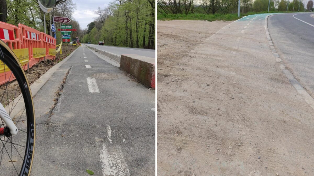 foto probleme la pista de biciclete din rășinari și cea de pe strada podului - sunt pline de denivelări, gropi și pietriș