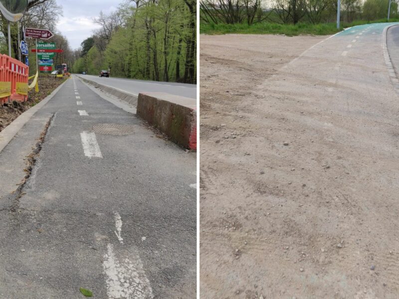 foto probleme la pista de biciclete din rășinari și cea de pe strada podului - sunt pline de denivelări, gropi și pietriș