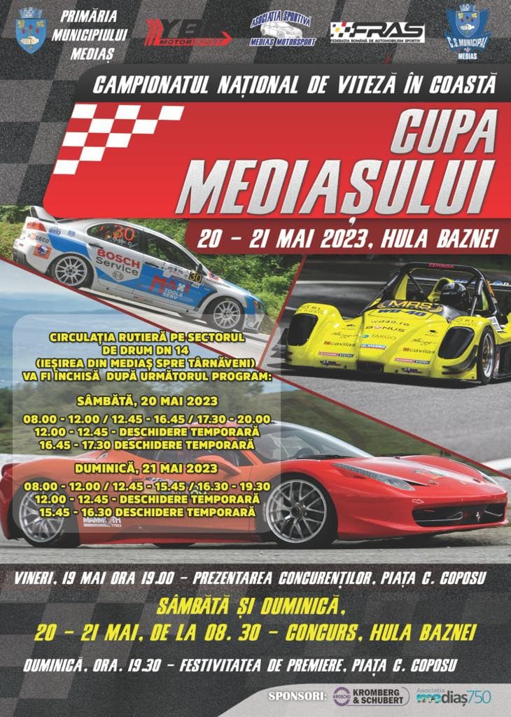 campionatul național de viteză în coastă, pe 20 - 21 mai pe hula baznei din mediaș