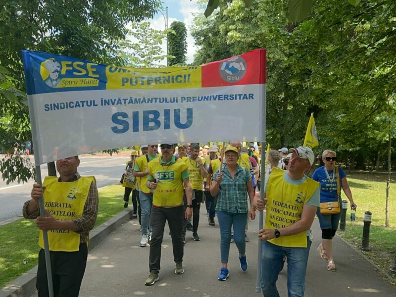 peste 150 de profesori din sibiu protestează în capitală - sindicaliştii continuă și marți greva