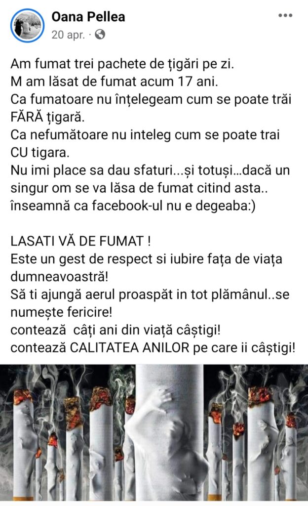 actrița oana pellea apreciază campania antifumat organizată la sibiu - „contează câți ani din viață câștigi!”