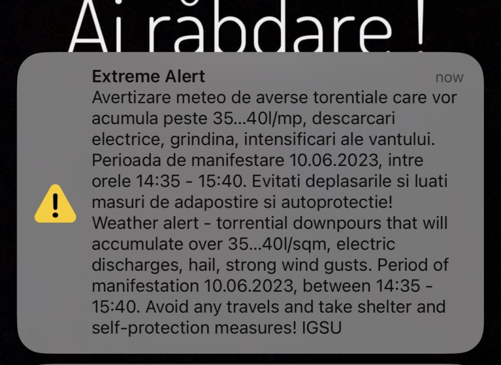 Avertizare RO Alert - Ploi torențiale în zona Sibiului - Evitați deplasările și stați în casă!