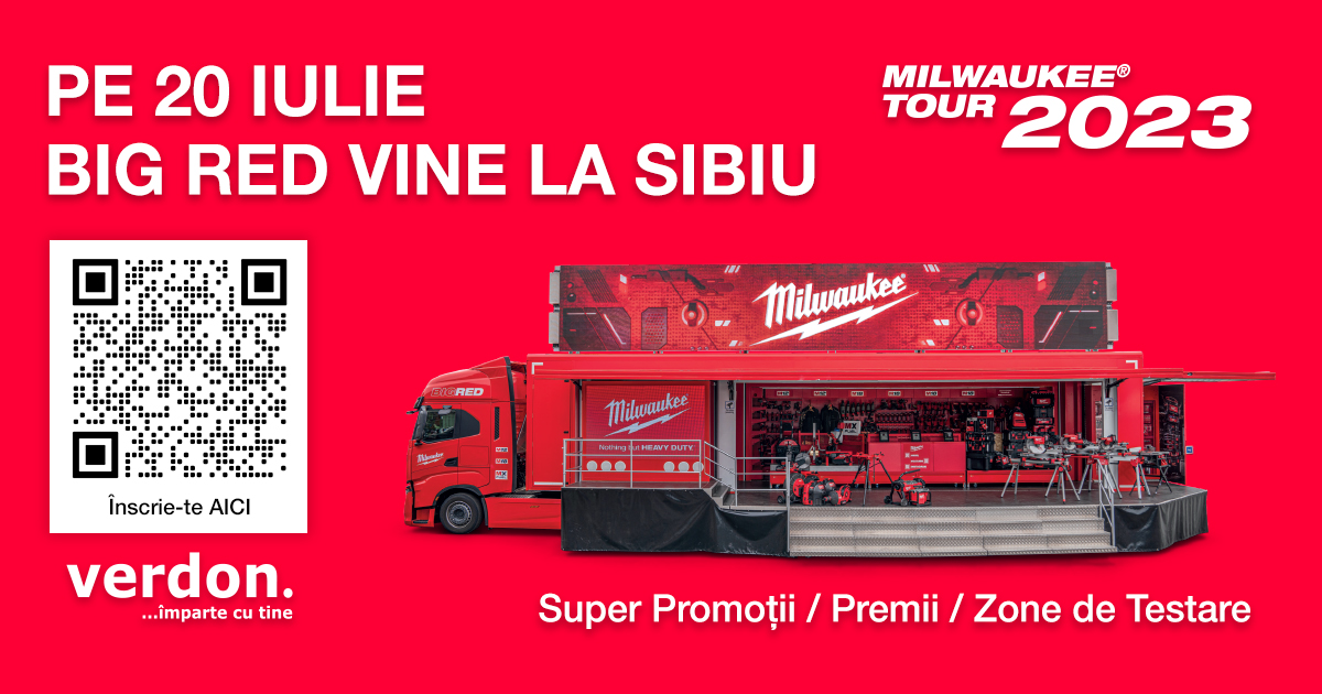 Eveniment local grandios pentru profesioniștii în construcții - Pe 20 iulie, Milwaukee Tour BIG RED vine la Sibiu - Cum te înregistrezi