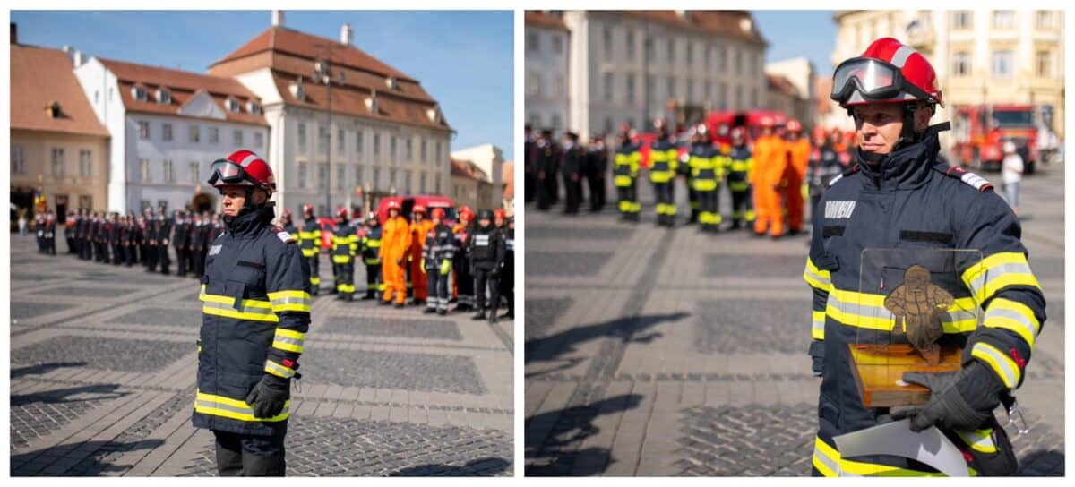 pompierul anului la sibiu, premiat în cadru festiv în piața mare. intervențiile sale eroice au salvat vieți (video)