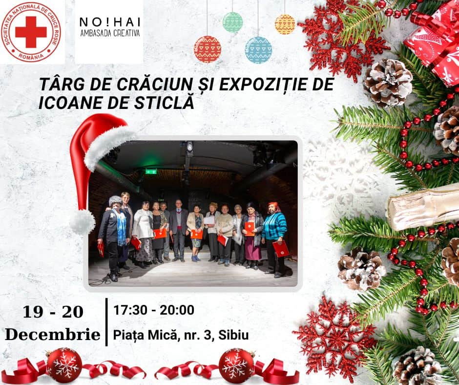 invitație de la crucea roșie sibiu invită la vernisajul unei expoziții de icoane pe sticlă la târgul de crăciun