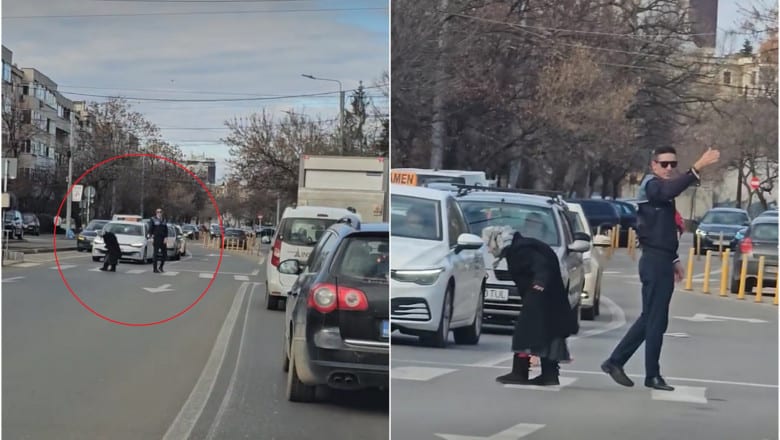 dovadă de omenie a unui polițist. a întrerupt examenul auto ca să ajute o bătrânică să traverseze strada (video)