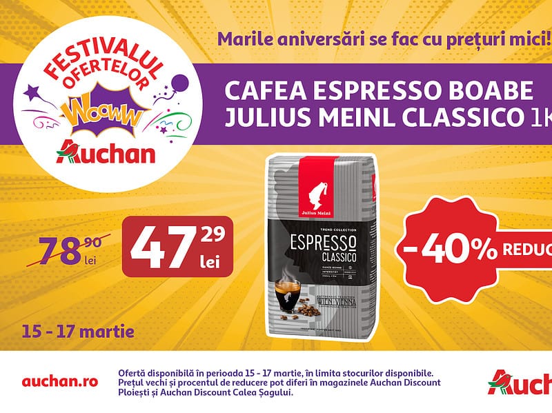 oferte wooww la auchan în acest weekend, la cafea, detergent și multe altele