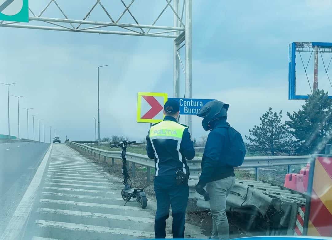 tânăr prins că mergea cu trotineta pe autostrada soarelui