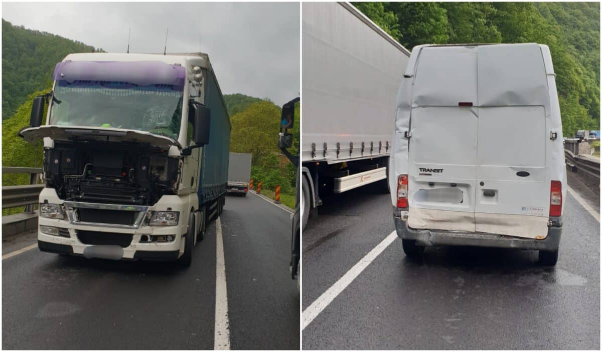 Carambol la intrare pe Valea Oltului. Două TIR-uri și un microbuz de marfă implicate în accident în Lazaret (foto)