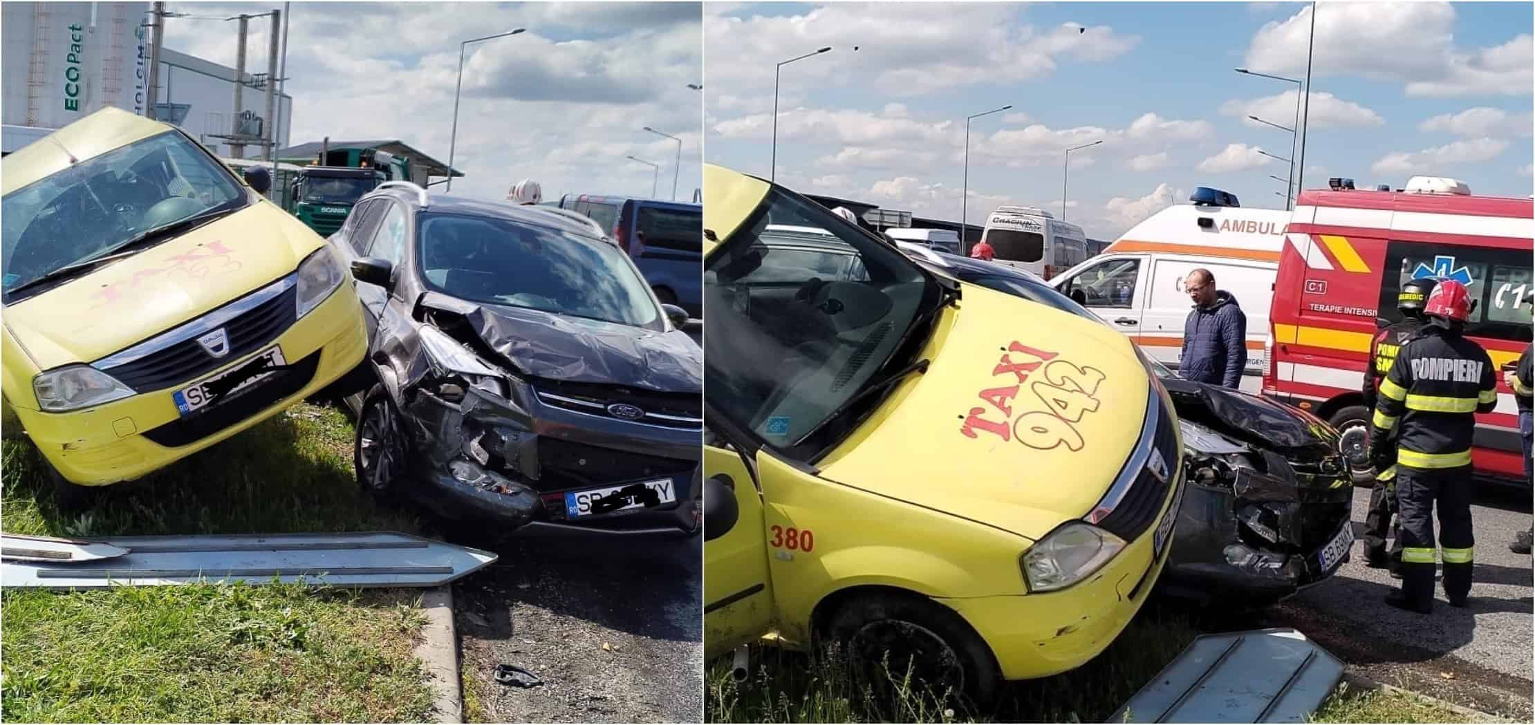 update accident pe drumul hoților. un taxi a ajuns în afara carosabilului (foto)