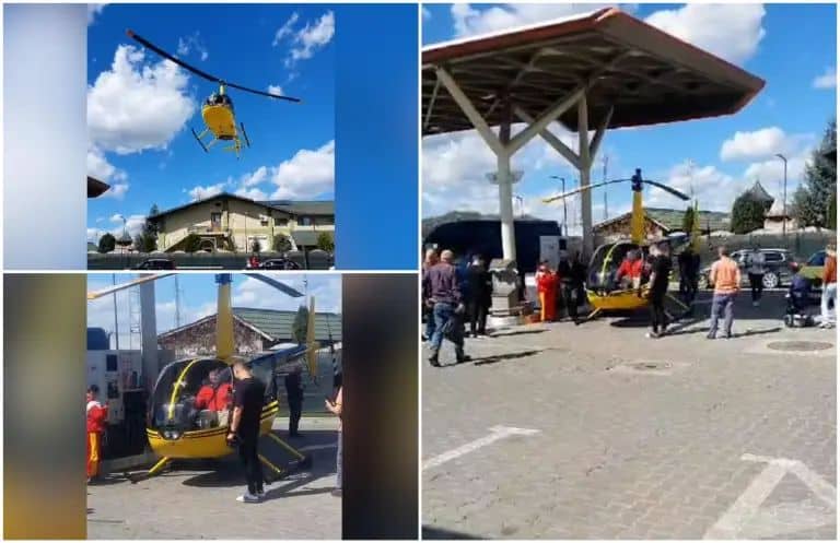 imagini virale cu un elicopter la pompă. pilotul a fost nevoit să alimenteze la o benzinărie din românia (video)