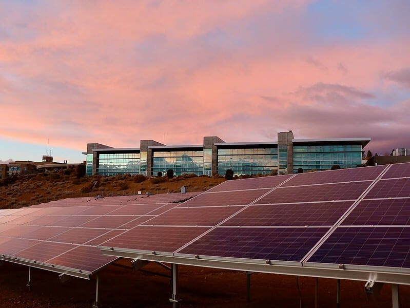 solar energy panels near the modern building