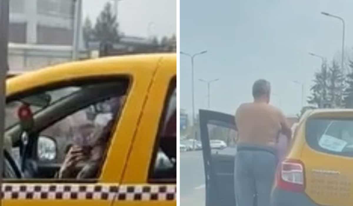 D'ale taximetriștilor la Sibiu. Unul se bărbierește la volan, altul își schimbă cu nonșalanță hainele în fața pietonilor (video)