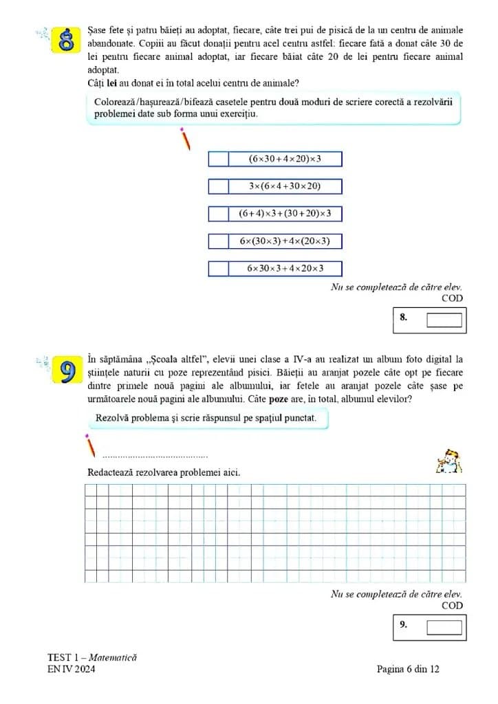 Au fost publicate subiectele elevilor de clasa a IV-a la Evaluarea Națională (foto)