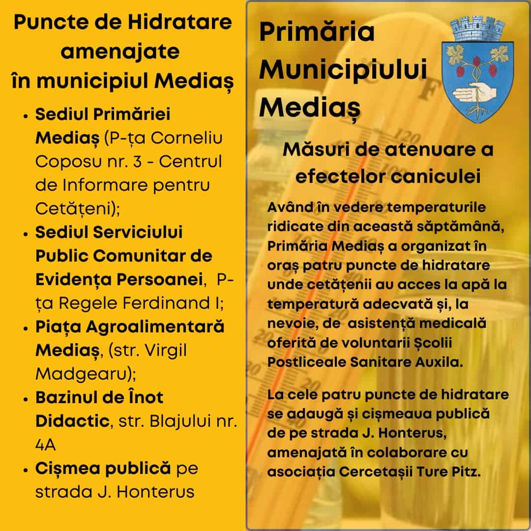 primăria municipiului mediaș amenajează puncte de hidratare în oraș