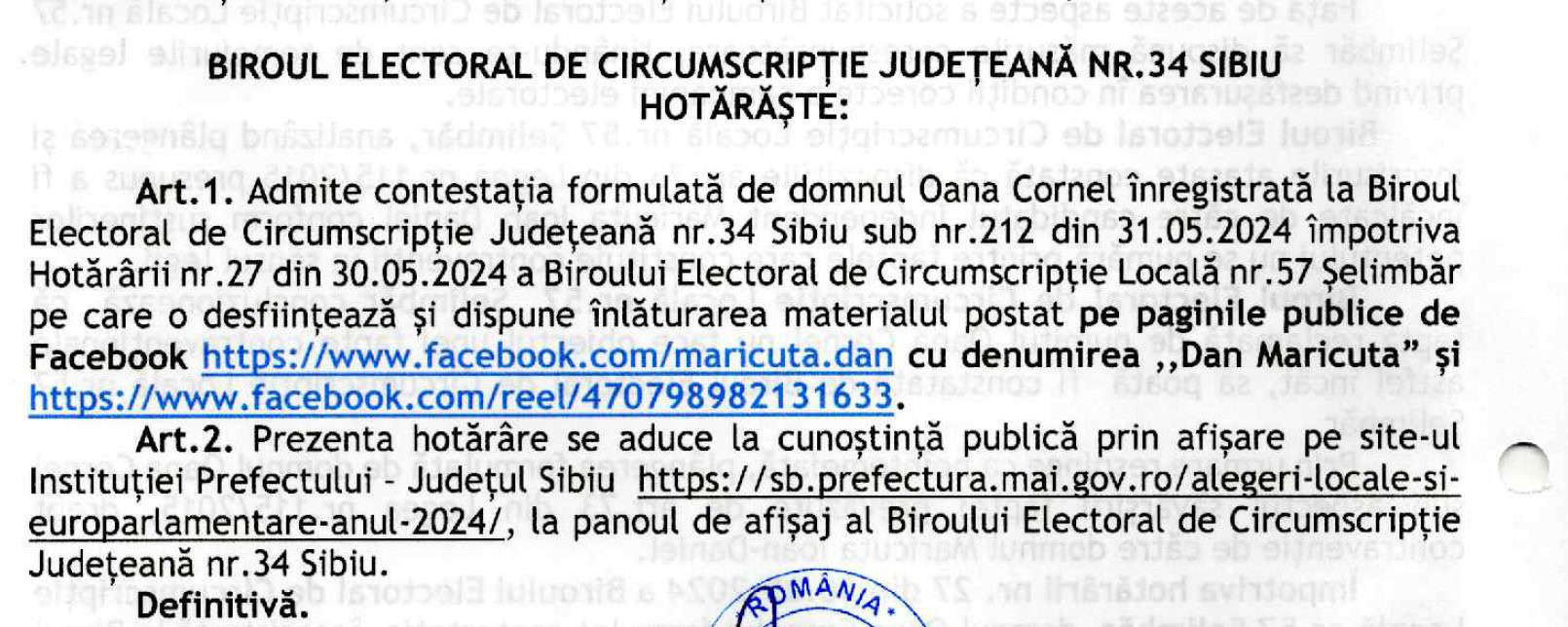 candidat la primăria șelimbăr obligat de bej sibiu să șteargă mai multe postări pentru propagandă electorală falsă