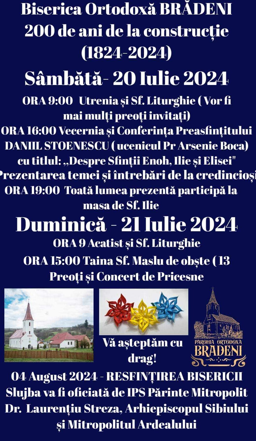 evenimente de aniversare a celor 200 de ani ai bisericii din brădeni. arhiereul daniil stoenescu va ţine o conferinţă