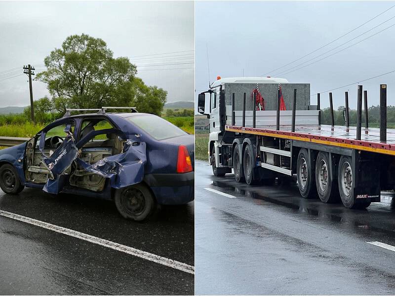 accident la cornățel. pasager rănit după ce un tir a acroșat o mașină