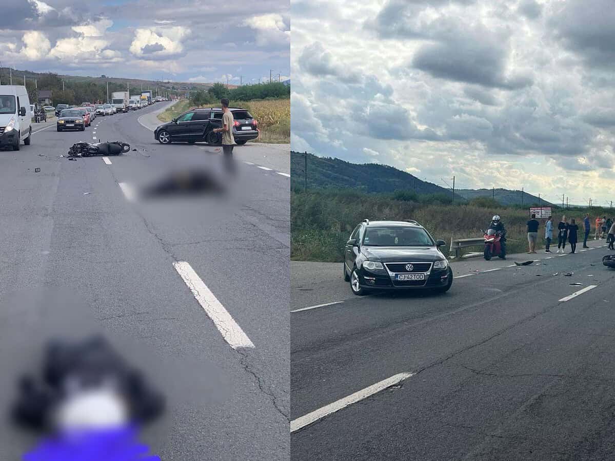 Motociclist din Sibiu, rănit într-un accident la Cluj (foto)