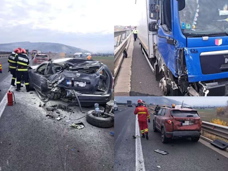 accident între două mașini și un tir pe a1 între sibiu și sebeș